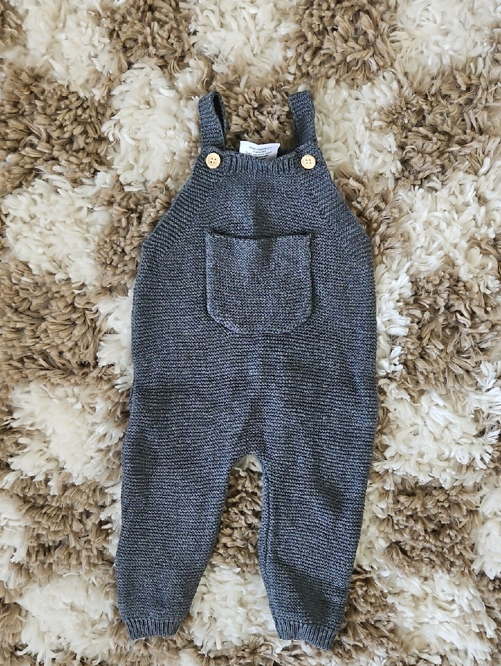 Mebie Baby Gray Knit Baby Overalls with Pocket | 3-6 Months